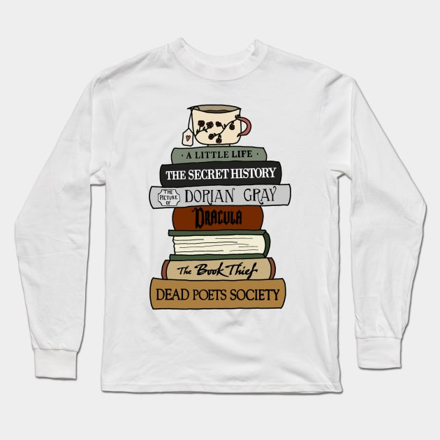 Dark Academia book stack Long Sleeve T-Shirt by bookloversclub